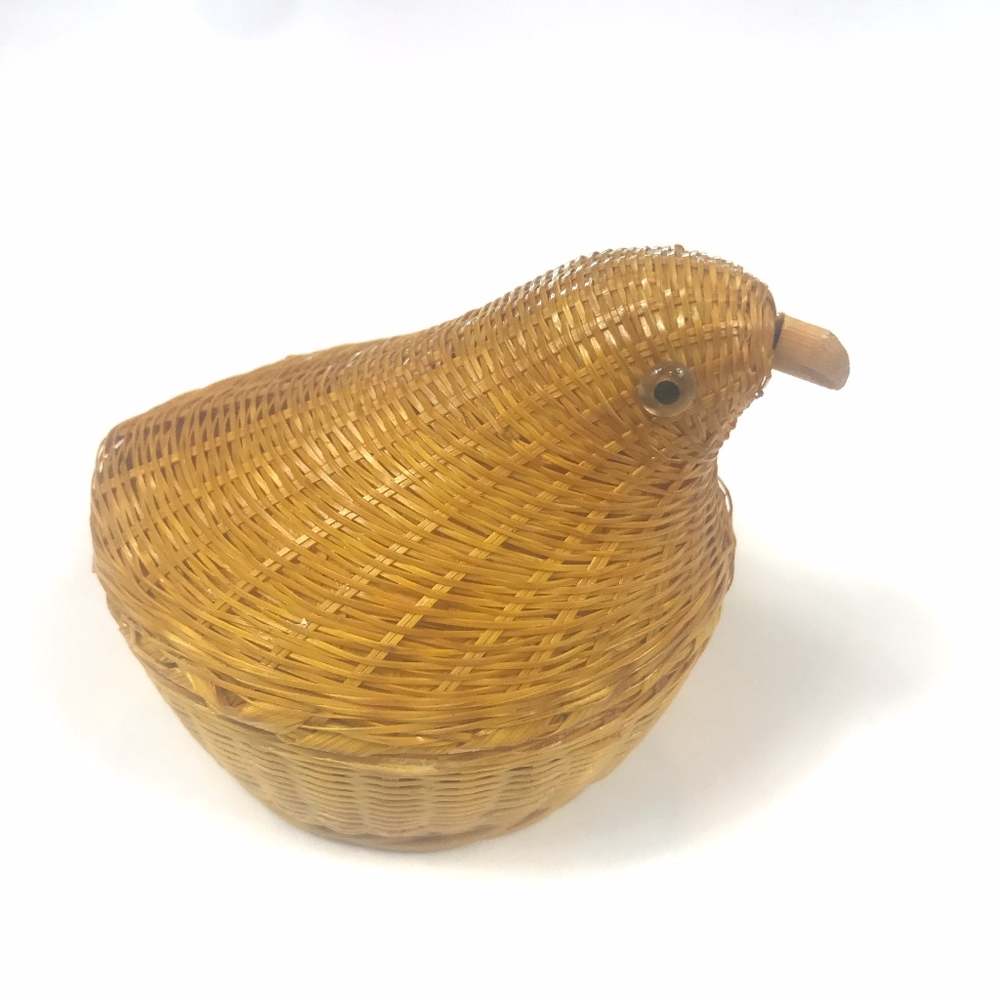 Vintage Bird Basket Bamboo Wicker with Lid